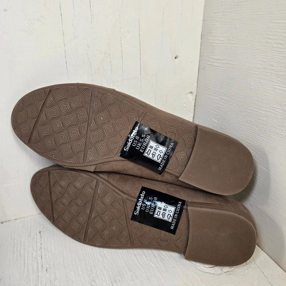 Saidoteto Women's Brown Faux Suede Knotted Bow Ballet Flats Comfort Shoes Size 8